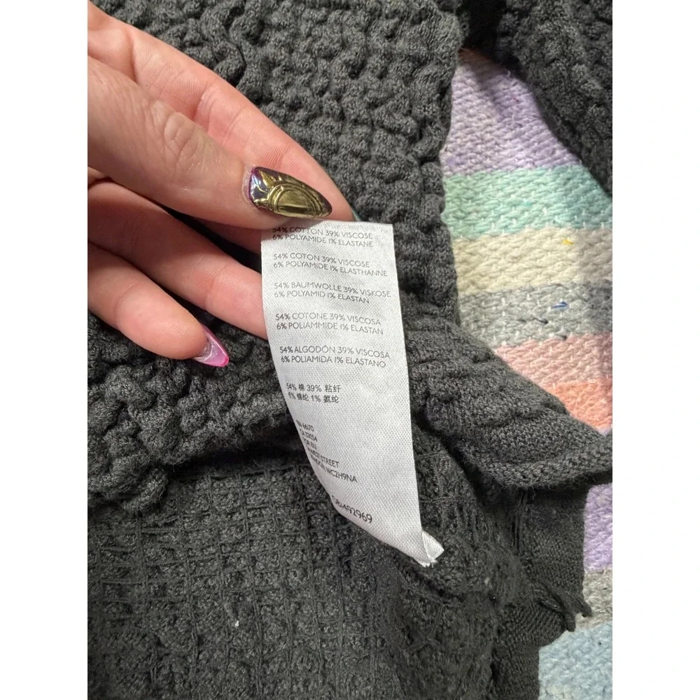 Free People Small Cropped Textured Cardigan Charcoal Gray Boho Button Front